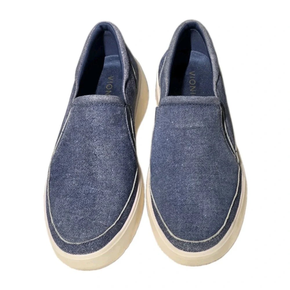 Vionic Kearny Womens Sz 9.5 Blue Denim Platform  Slip On Comfort Sneakers Shoes
